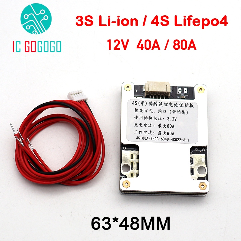 40a 80A 3S Li-ion 4S Lifepo4 แบตเตอรี่ลิเธียมป้องกัน 12V 18650 3.7V 3.2V พร้อม Balance BMS สําหรับมอเตอร์ Energy Storage โคมไฟ