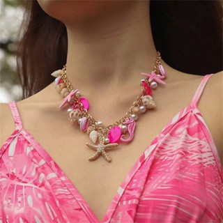 Boho Ocean Necklace - เปลือกปลาดาวธรรมชาติ & Pearl Conch Jew…