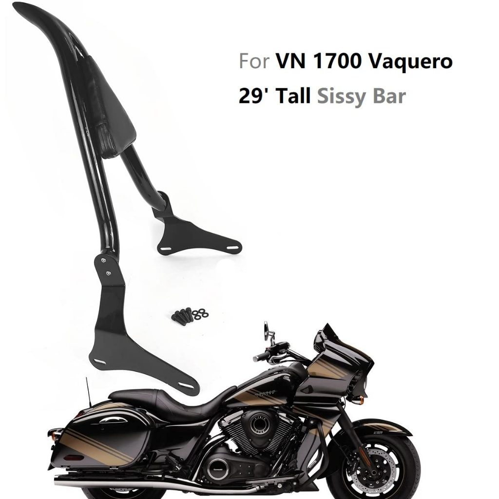 Sissy Bar พนักพิงผู้โดยสารด้านหลัง Pad พร้อมกระเป๋าเดินทางสําหรับ Kawasaki Vulcan 1700 Vaquero VN170