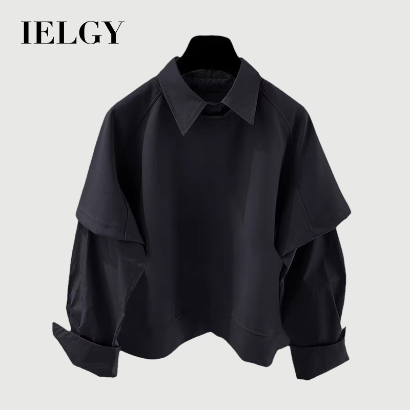 IELGY สไตล์เกาหลีแขนยาวเย็บเสื้อเหงื่อผู้ชายสีทึบสบายๆใหม่หลวม สูงสุด