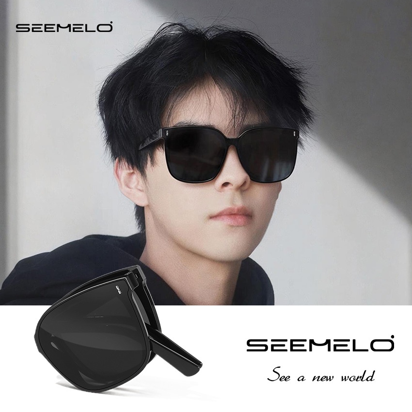 SEEMELO แว่นตากันแดดแบบพับได้แฟชั่นแว่นตากันแดดกรอบใหญ่ ยูวี400 แว่นตากันแดดโพลาไรซ์ป้องกัน