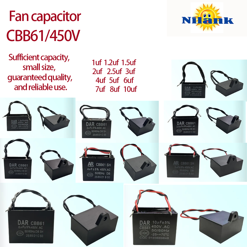คาปาซิเตอร์ พัดลม​ มีสายไฟ ตัวเก็บประจุ Capacitor คอนเดนเซอร์พัดลม อะไหล่พัดลม 450V/CBB61 1UF 1.2UF 