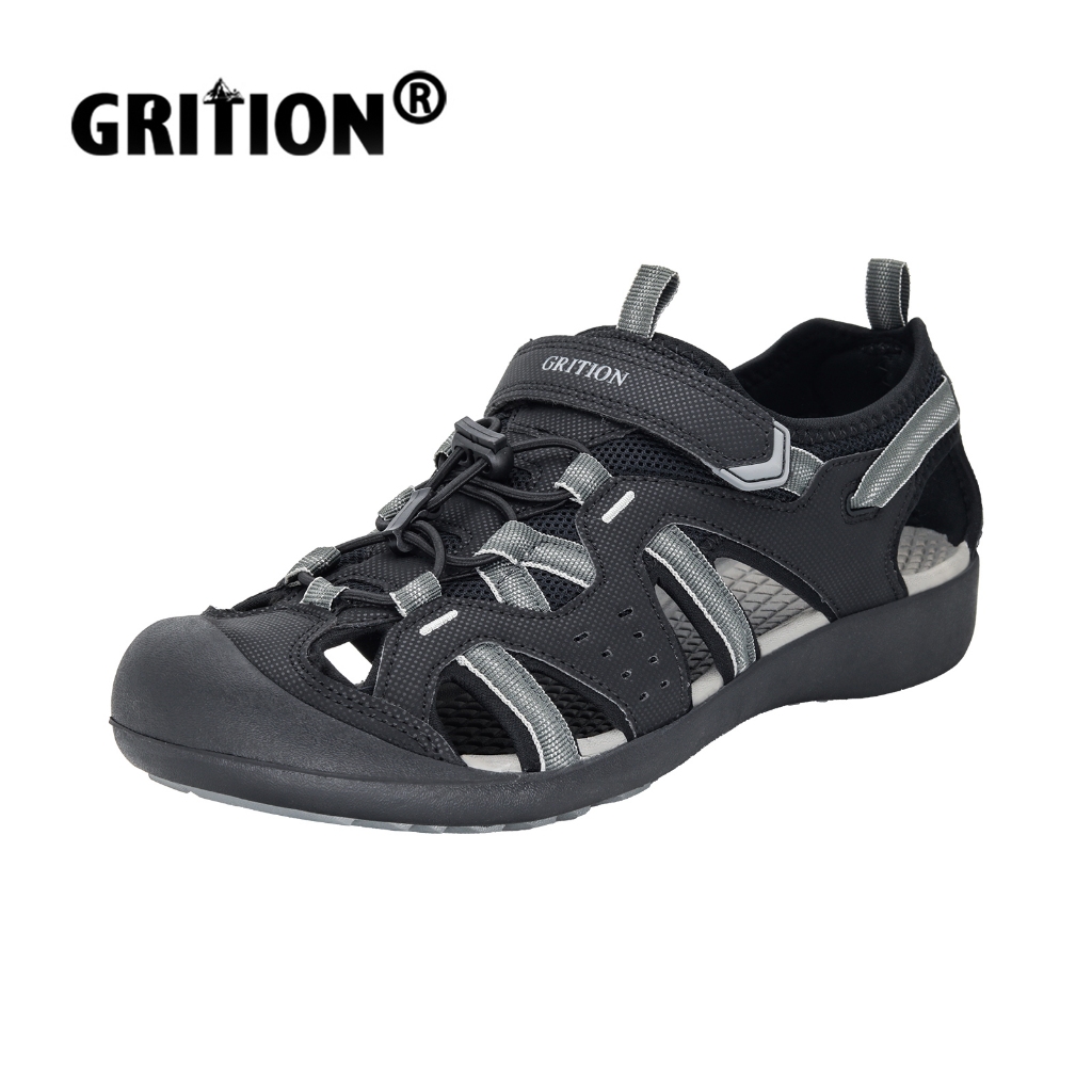 Grition ตัด บุรุษรองเท้าแตะเดินป่ากลางแจ้งแบนไม่ลื่นการหลีกเลี่ยงการชนแห้งเร็วชายหาดเดินป่า