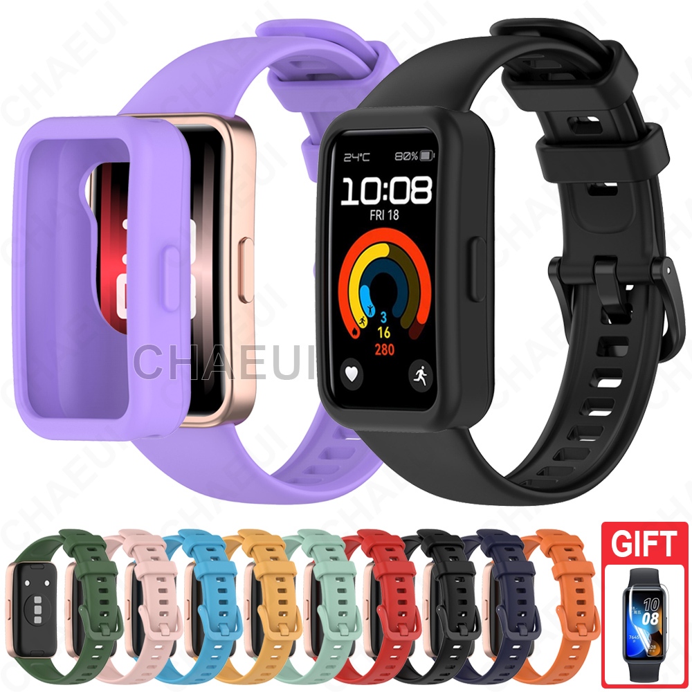 สร้อยข้อมือสายรัดซิลิโคนพร้อมเคสครึ่งอุปกรณ์เสริมสําหรับ Huawei Band 11 Pro 10 9 8 7 6 / Honor Band 7 6