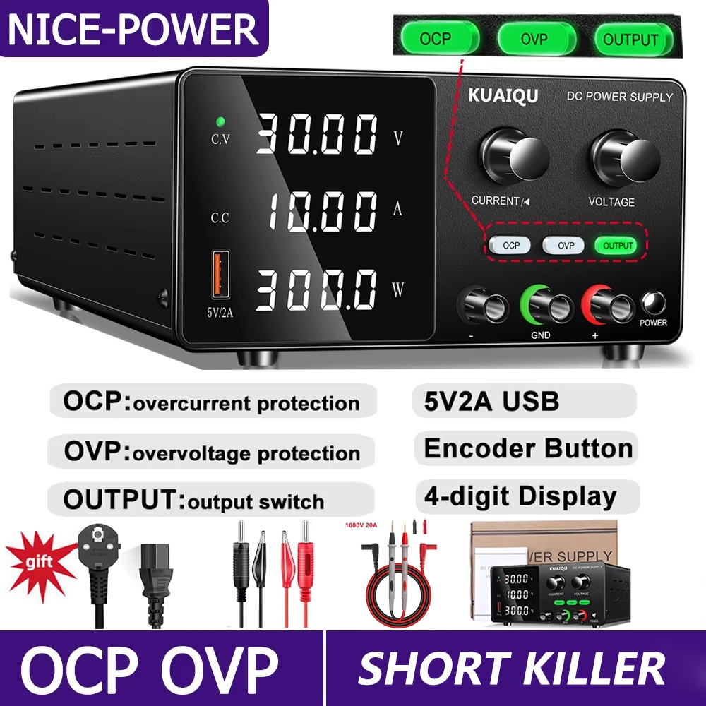 【รับประกัน 1 ปี】NICE-POWER อัพเกรดใหม่ SPPS-G3010 เครื่องจ่ายไฟ DC Power Supply Lab แหล่งจ่ายไฟไทเทเนียม Anodized มอเตอร์เริ่มต้นสั้น Killer OCP+OVP ปรับ 160V 2A 30V 10A 5A พร้อมพอร์ต USB