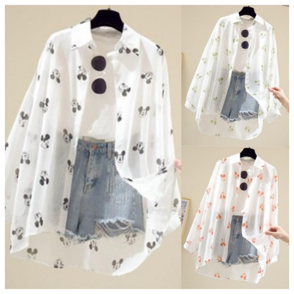 เสื้อคลุมชีฟองพิมพ์ลายกันแดดหลวมสไตล์เกาหลีเสื้อผ้าผู้หญิงแฟชั่นฤดูร้อน