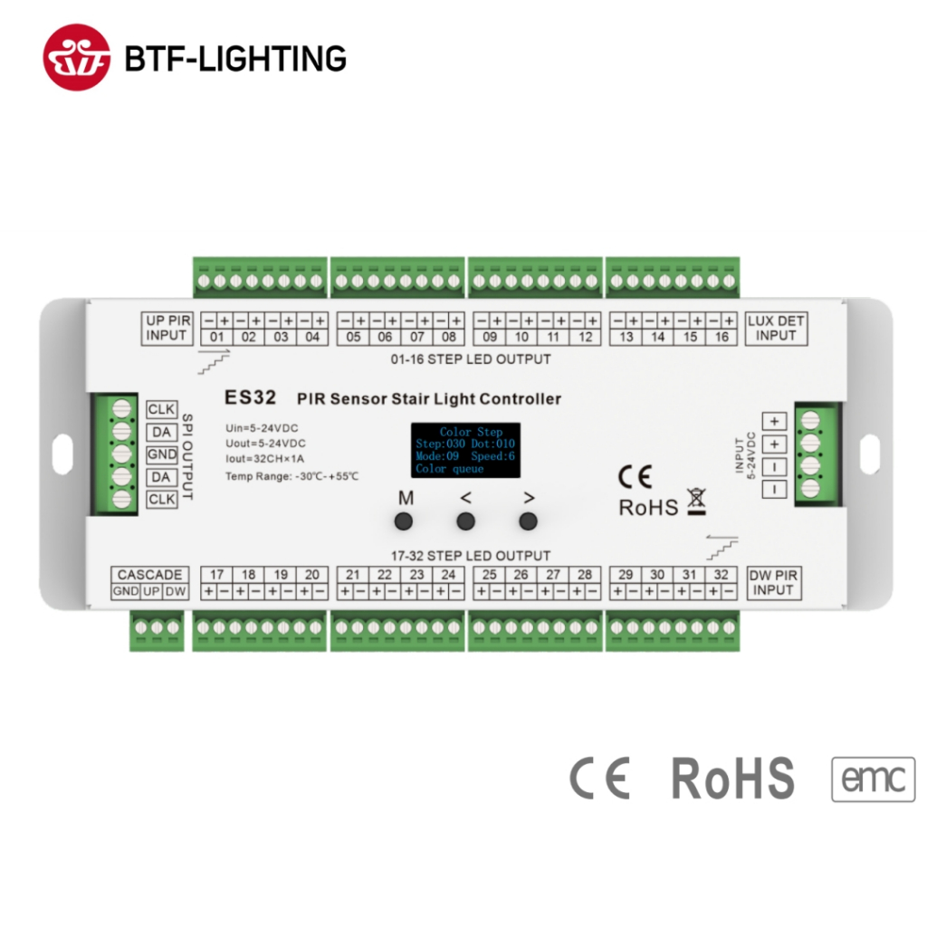 BTF-LIGHTING ไฟบันได ตัวควบคุมการเหนี่ยวนํา PIR ES32 5V-24V