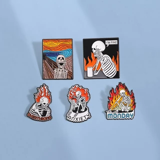 Creative Fire เปลวไฟเข็มกลัด Im Fine ตลกป้ายโลหะบุคลิกภาพแฟชั่นเสื้อผ้ากระเป๋าเป้สะพายหลังเคลือบ Pin อุปกรณ์เสริมเครื่องประดับของขวัญ