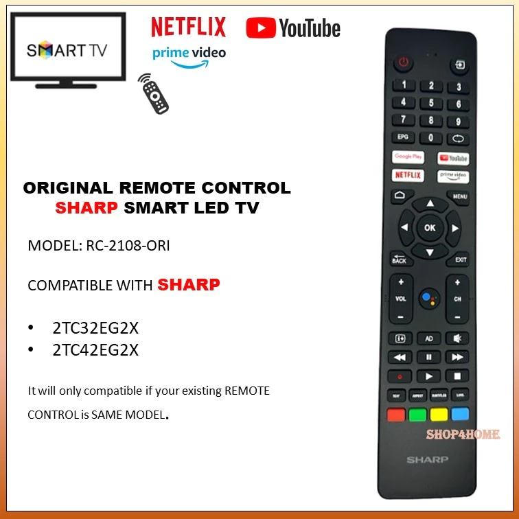 REMOTE SHARP SMART TV ANDROID TV LED TV 2TC32EG2X 2TC42EG2X ANDROID TV 4TC55EK2X