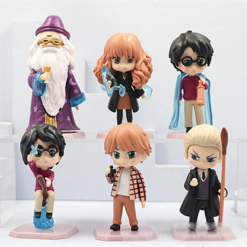 6 ชิ้น/เซ็ต 8-9 ซม.อะนิเมะ Harry Potter Dumbledore Ron Weasley Hermione Draco Malfoy Hogwarts รุ่น Q PVC ตัวเลขการกระทําตุ๊กตาของเล่น