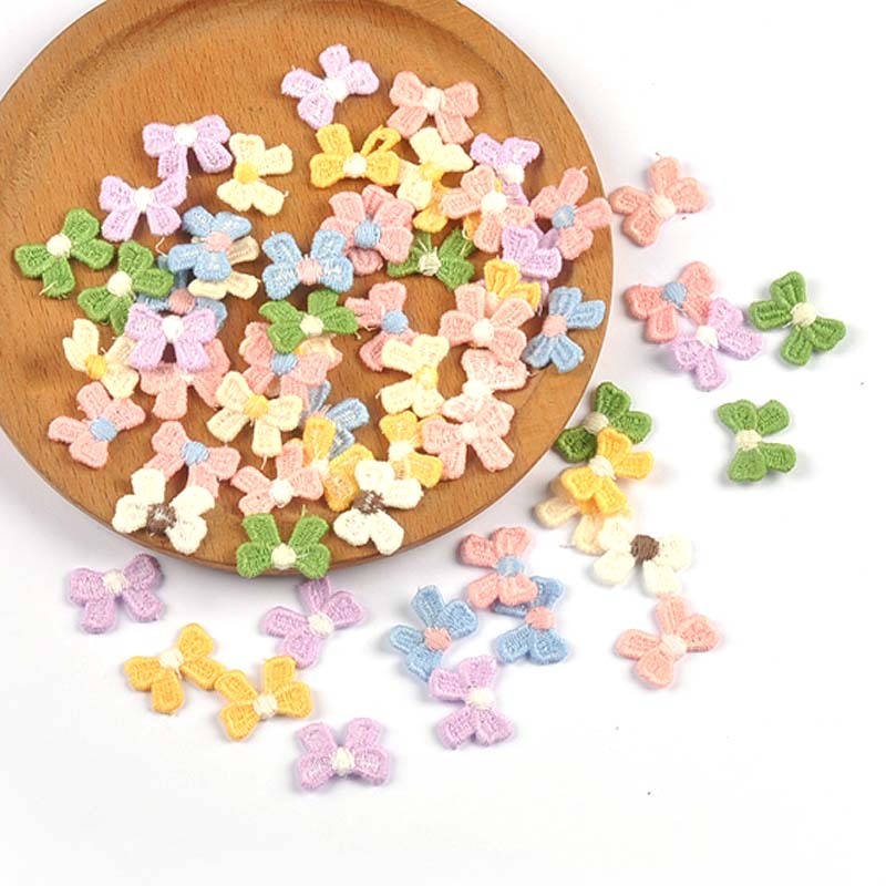 30 ชิ้น 14*19 มม.Multicolor น่ารัก bowknot ดอกไม้แพทช์สําหรับเสื้อผ้าปักเย็บ Accessroies DIY Decor Headwear Appliques CP3778