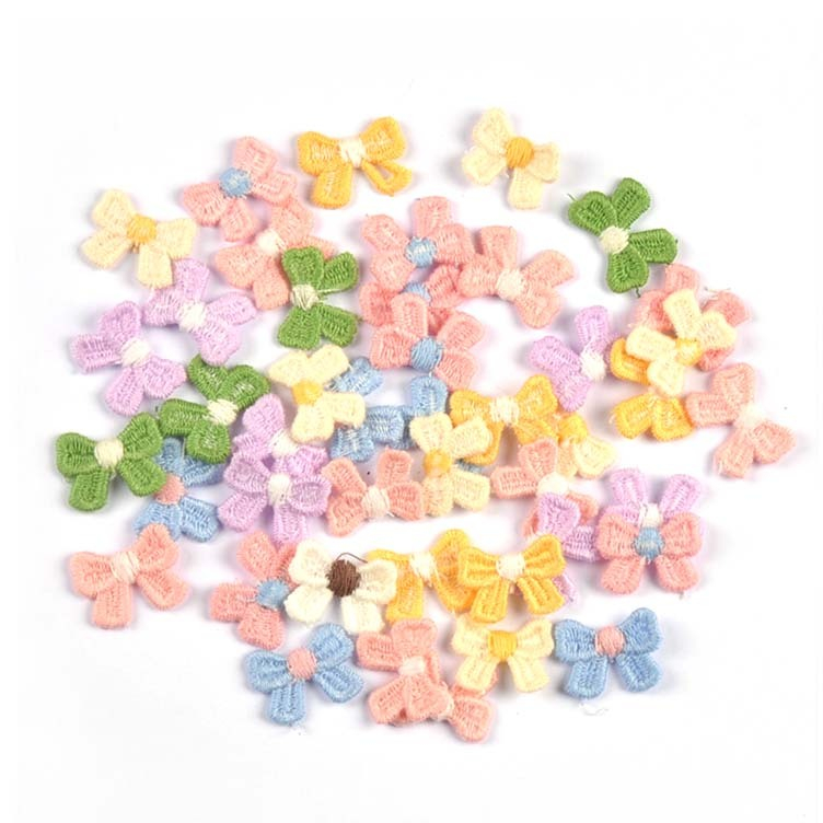 30 ชิ้น 14*19 มม.Multicolor น่ารัก bowknot ดอกไม้แพทช์สําหรับเสื้อผ้าปักเย็บ Accessroies DIY Decor Headwear Appliques CP3778