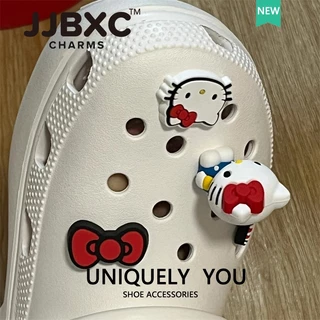 JJBXC ตัวติด charm เครื่องประดับรองเท้าแบบ 3D HELLO KITTY สำหรับตกแต่งด้านบนรองเท้า อุปกรณ์ตกแต่งรองเท้า