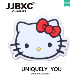 JJBXC ตัวติด charm เครื่องประดับรองเท้าแบบ 3D HELLO KITTY สำหรับตกแต่งด้านบนรองเท้า อุปกรณ์ตกแต่งรองเท้า