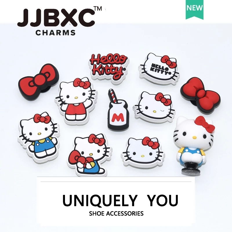 JJBXC ตัวติด charm เครื่องประดับรองเท้าแบบ 3D HELLO KITTY สำหรับตกแต่งด้านบนรองเท้า อุปกรณ์ตกแต่งรองเท้า