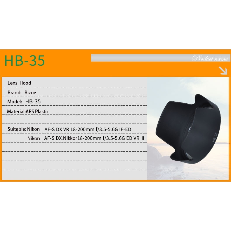 Bizoe HB-35 เลนส์กล้องสําหรับ Nikon 18-200 มม.เลนส์กล้อง D7000/D7100/D7200/D7500/D850/D810/D750/อุปกรณ์เสริม 72 มม.