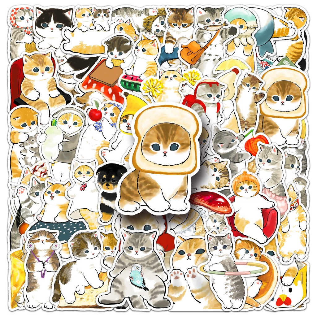 50ชิ้นน่ารักการ์ตูนแมวสติ๊กเกอร์ น่ารัก แมวสัตว์กราฟฟิตีกันน้ําตกแต่งแล็ปท็อปกระเป๋ารูปลอก