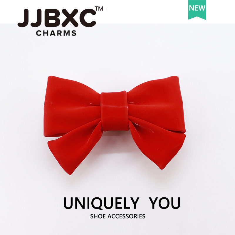 JJBXC ตัวติดรองเท้า charm หัวเข็มขัดตกแต่งโบว์โลหะและโบว์สีแดง อุปกรณ์ตกแต่งรองเท้า - รูปที่ 4