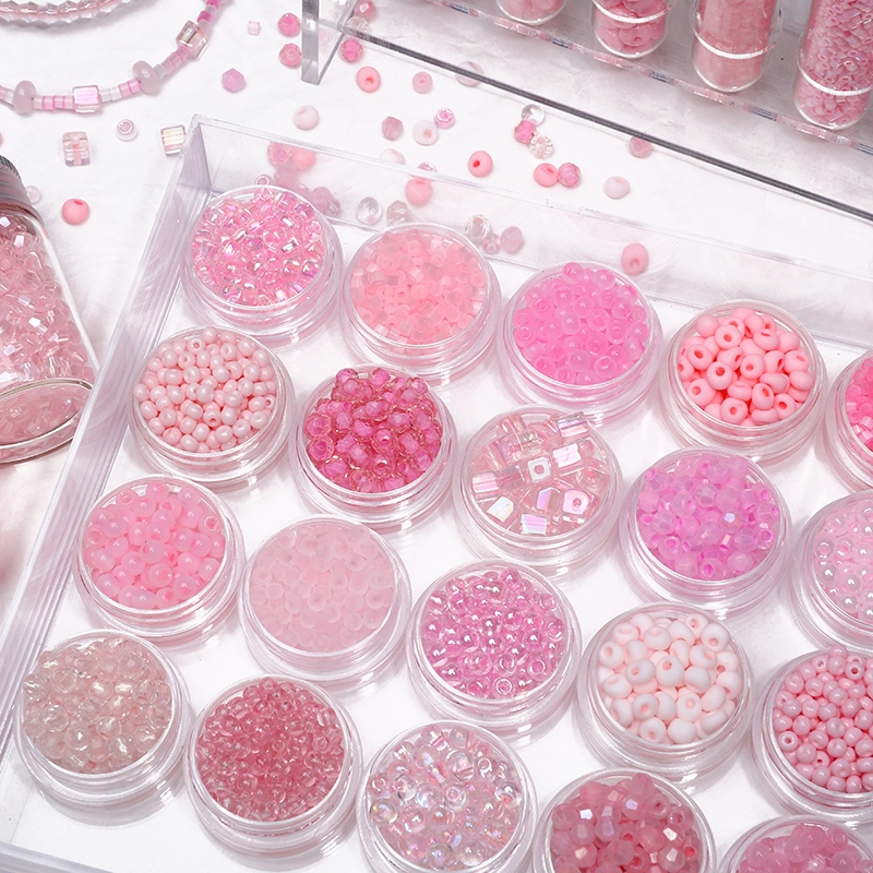 ซีรีส์สีชมพู  ลูกปัดเมล็ดแก้วคุณภาพสูง ลูกปัดกระจัดกระจาย DIY สร้อยข้อมือลูกปัดทําด้วยมือ สร้อยคอ อุปกรณ์เครื่องประดับ