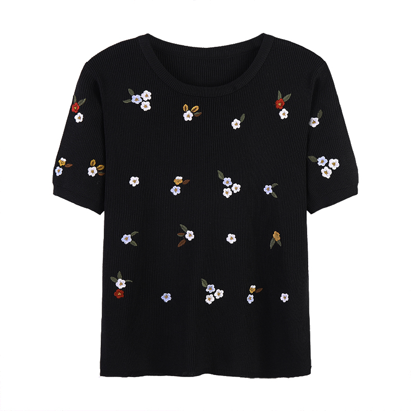 ใหม่ เสื้อยืด คอกลม แขนสั้น ปักลายดอกไม้ แฟชั่นฤดูร้อน สําหรับผู้หญิง