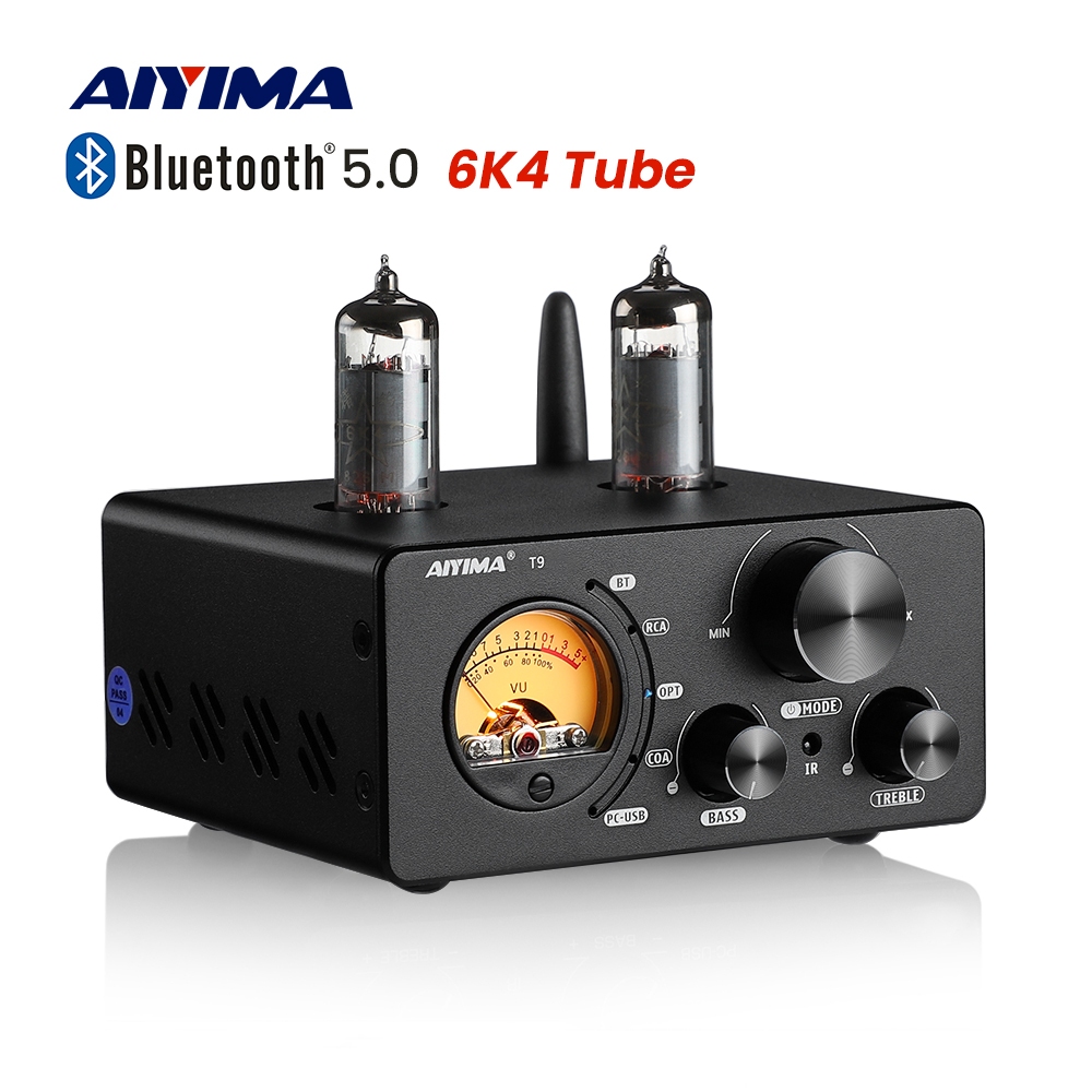 Aiyima T9 เสียงบลูทูธ 5.0 เครื่องขยายเสียงหลอดสูญญากาศ USB DAC เครื่องรับสัญญาณสเตอริโอ COAX/OPT HiF