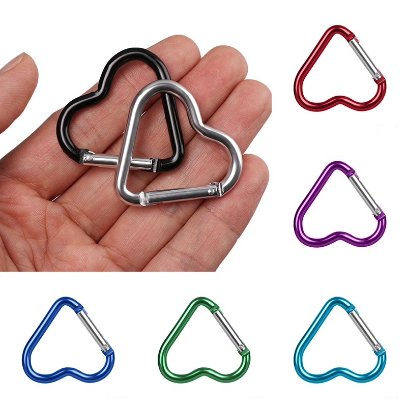 2 ชิ้น Love Heart-shape อลูมิเนียม Carabiner Key Chain คลิปขวดน้ําแขวนหัวเข็มขัด Hook Outdoor Camping เดินป่าเครื่องมืออุปกรณ์เสริม