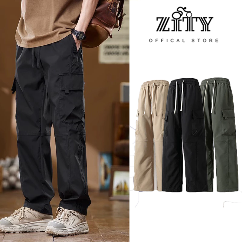 ZITY พร้อมส่ง กางเกงคาร์โก้ผู้ชายทรงหลวม เบบี้คาร์โก้ กระเป๋าหลายช่อง เอวยางยืด กางเกงคาร์โก้ใส่สบาย