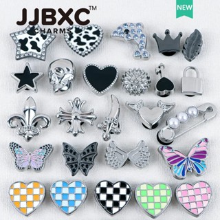 JJBXC ตัวติดรองเท้า charm ชุดหัวเข็มขัดโลหะ มงกุฎสีดำ เพชรสี…