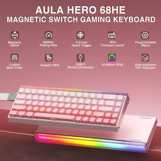 Aula HERO 68HE Magnetic RT Mechanical Keyboard 68Keys 8Khz คีย์บอร์ดพุดดิ้ง RGB แบบมีสาย Fast Trigger Hot Swappable Magnetic Switch