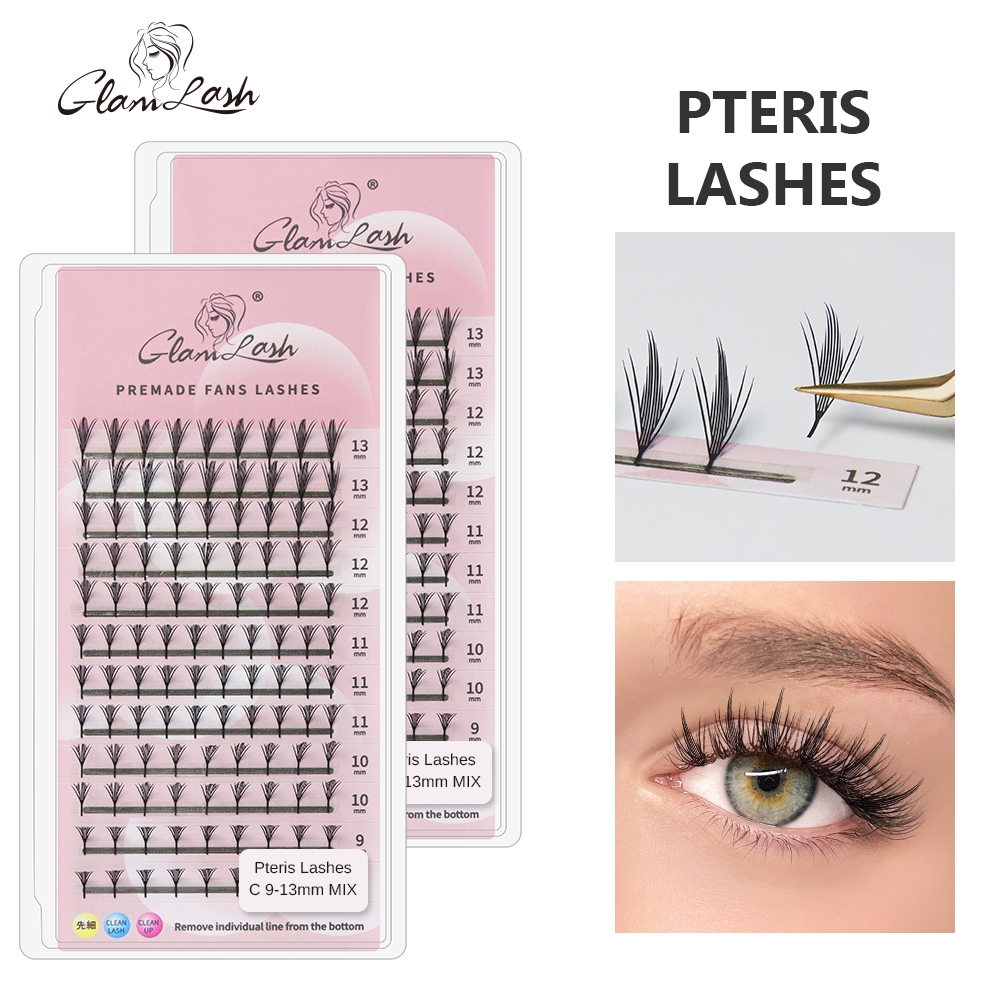 Glamlash การ์ตูน Spire False Lashes อัตโนมัติดอก Premade ปริมาณแฟนขนตา Extensions