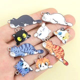 10ชิ้นน่ารักนอนแมวเหมียวคนชุดเคลือบเสน่ห์,สร้อยคอสร้อยข้อมือต่างหูพวงกุญแจและกระเป๋ากรณีหูฟังอุปกรณ์เสริมทําเองขี้เกียจลูกแมวจี้-ของขวัญที่สมบูรณ์แบบสําหรับคนรักแม