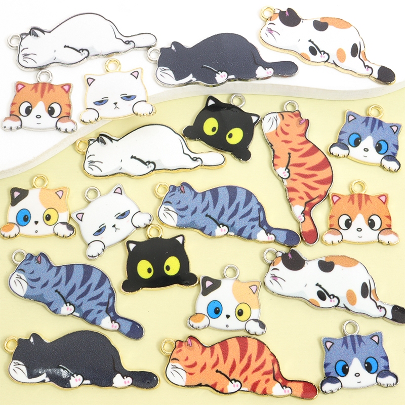 10ชิ้นน่ารักนอนแมวเหมียวคนชุดเคลือบเสน่ห์,สร้อยคอสร้อยข้อมือต่างหูพวงกุญแจและกระเป๋ากรณีหูฟังอุปกรณ์เสริมทําเองขี้เกียจลูกแมวจี้-ของขวัญที่สมบูรณ์แบบสําหรับคนรักแม