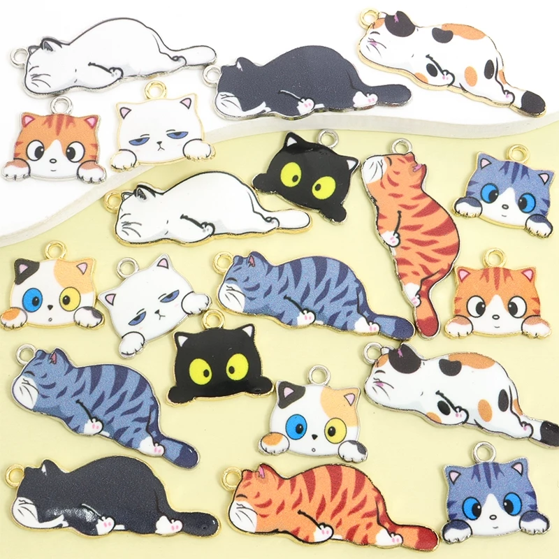 10ชิ้นน่ารักนอนแมวเหมียวคนชุดเคลือบเสน่ห์,สร้อยคอสร้อยข้อมือต่างหูพวงกุญแจและกระเป๋ากรณีหูฟังอุปกรณ์เสริมทําเองขี้เกียจลูกแมวจี้-ของขวัญที่สมบูรณ์แบบสําหรับคนรักแม