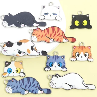 10ชิ้นน่ารักนอนแมวเหมียวคนชุดเคลือบเสน่ห์,สร้อยคอสร้อยข้อมือต่างหูพวงกุญแจและกระเป๋ากรณีหูฟังอุปกรณ์เสริมทําเองขี้เกียจลูกแมวจี้-ของขวัญที่สมบูรณ์แบบสําหรับคนรักแม