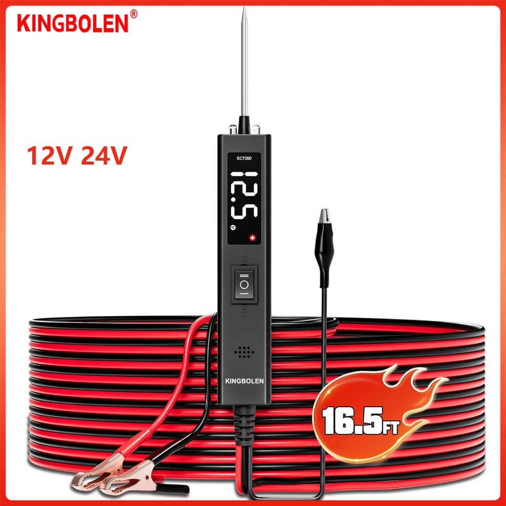 Kingbolen ECT200 เครื่องทดสอบวงจรไฟฟ้ายานยนต์ 12V 24V ทดสอบความต่อเนื่อง ตัวค้นหาวงจรสั้น สายเคเบิล 16.5FT