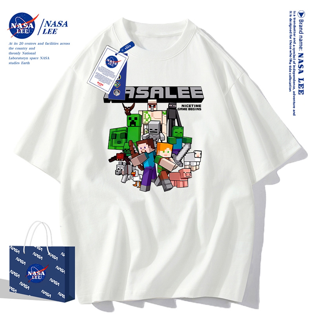 🔥จัดส่งในวันเดียว🔥 เสื้อยืดแขนสั้น NASA ลายตัวการ์ตูน, ผ้า 100% คอตตอน ใส่ได้ทั้งชายและหญิง