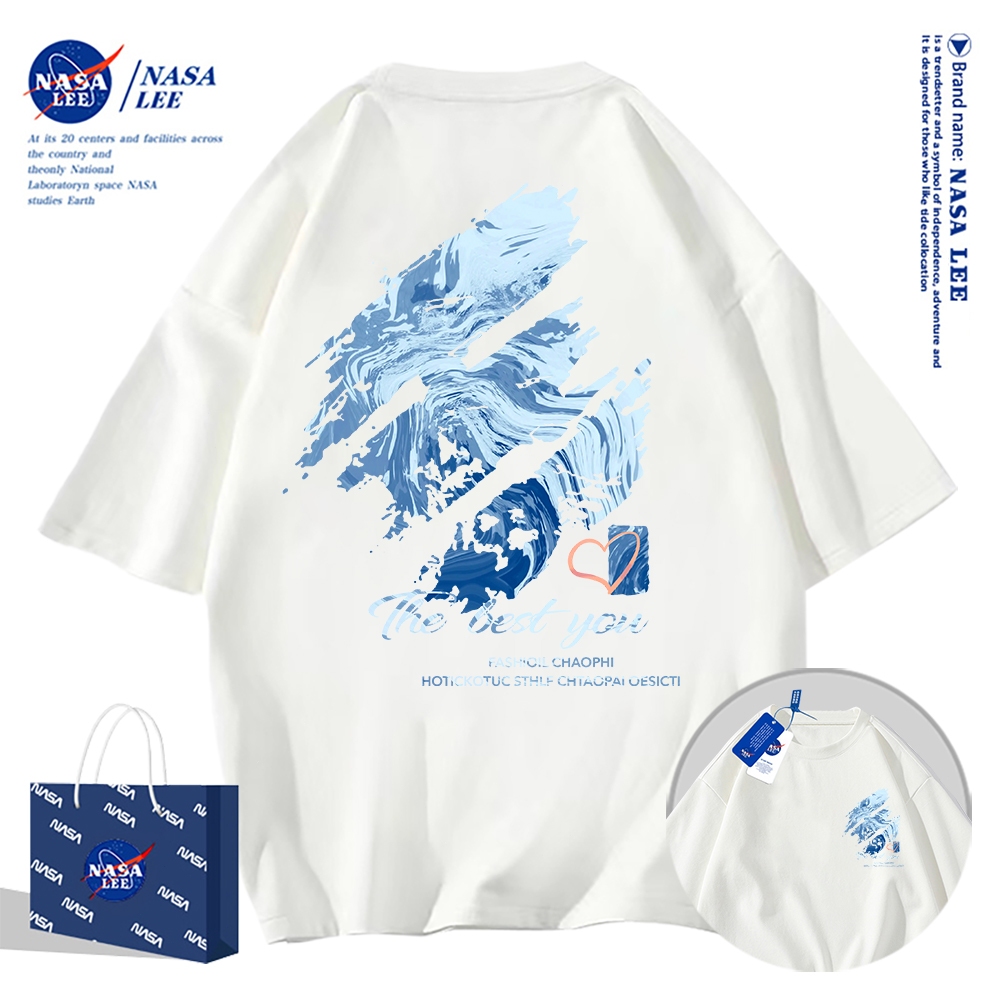 เสื้อยืดแขนสั้น NASA - ลายภาพวาดสีน้ำเงิน, ผ้า 100% คอตตอน ใส่ได้ทั้งชายและหญิง