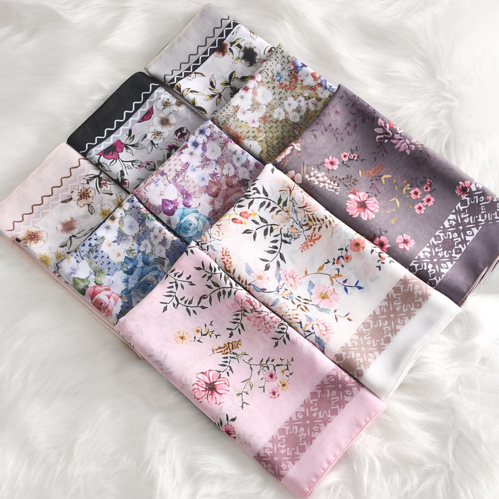 Laven 110*110 ซม.สแควร์ Voile Bawal ดอกไม้พิมพ์ Hijab ผ้าคลุมไหล่เหนียวผ้าพันคอมุสลิมสแควร์ Bawal - ภาพย่อย 2