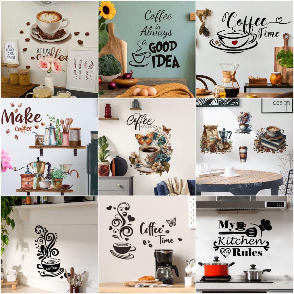 Vintage Coffee Tableware Self-adhesive PVC สติ๊กเกอร์ติดผนัง Warm Hue วอลล์เปเปอร์สําหรับร้านอาหารกาแฟห้องครัวตกแต่งห้อง