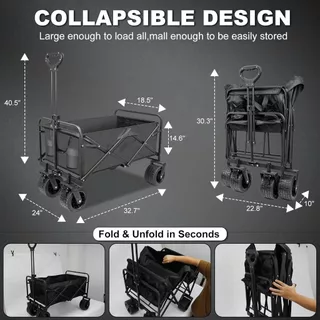 【REECHO OUTDOOR】folding Camping Cart สวนกลางแจ้ง Trailer Wagon รถเข็น Telescopic Handle พับยูทิลิตี้ขนส่งฟรียืน Beach Off-Road Handcart