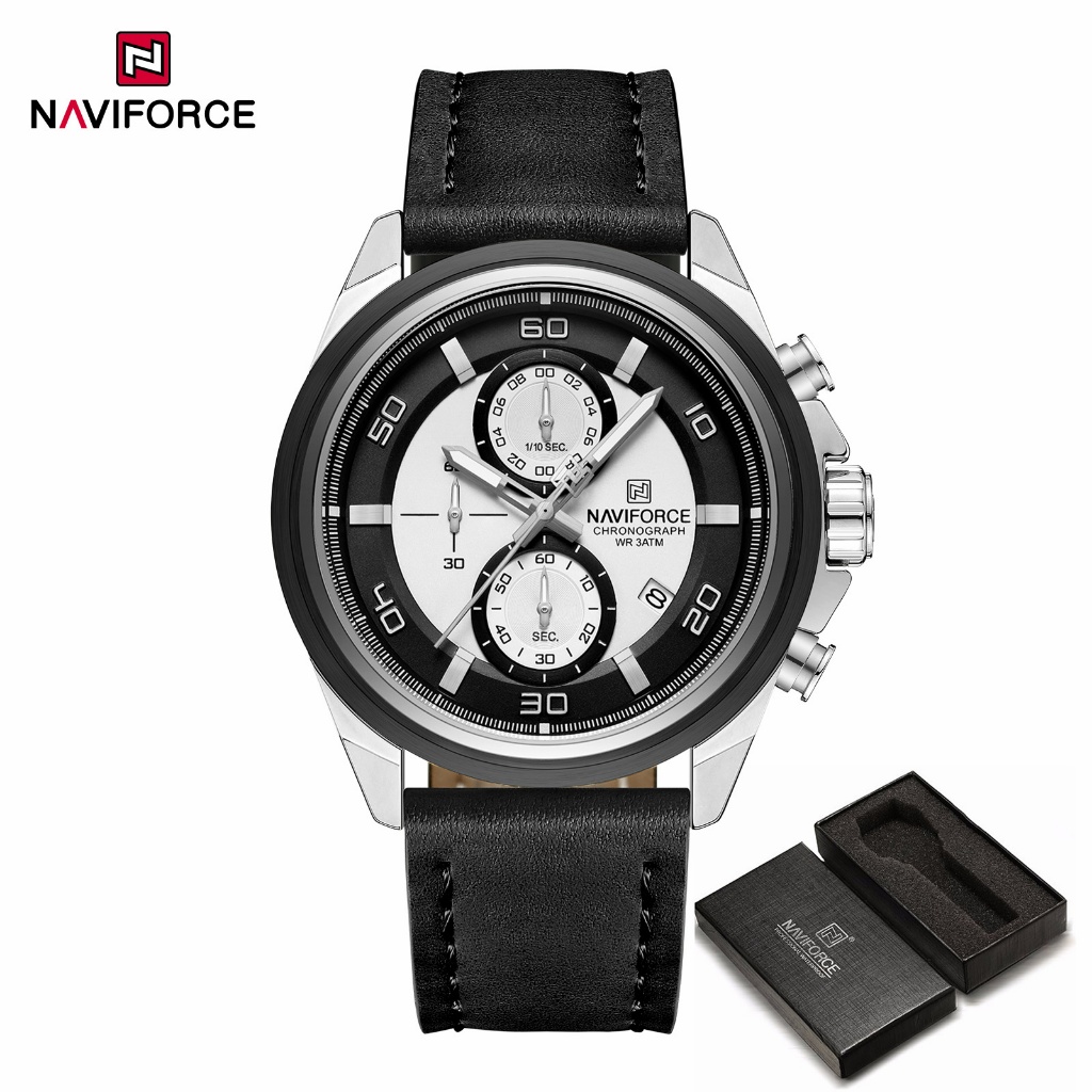 Naviforce 8075 Multi-Dial นาฬิกาผู้ชายหนังแท้มัลติฟังก์ชั่น