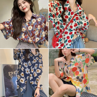 Betty house🌸เสื้อเชิ้ตลายดอกไม้ เสื้อเชิ้ตบาง สไตล์เกาหลี เร…