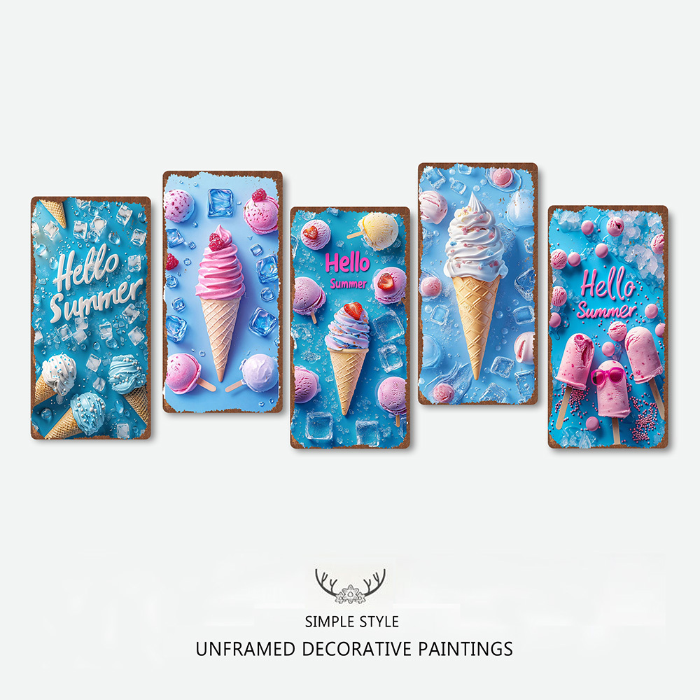🍦✨ ภาพแขวนผนังไอศกรีมสไตล์มินิมอล ป้ายโลหะงานเหล็ก 🛡️ ไร้กรอบ 🖼️ ตกแต่งร้านขนม คาเฟ่ และบ้าน