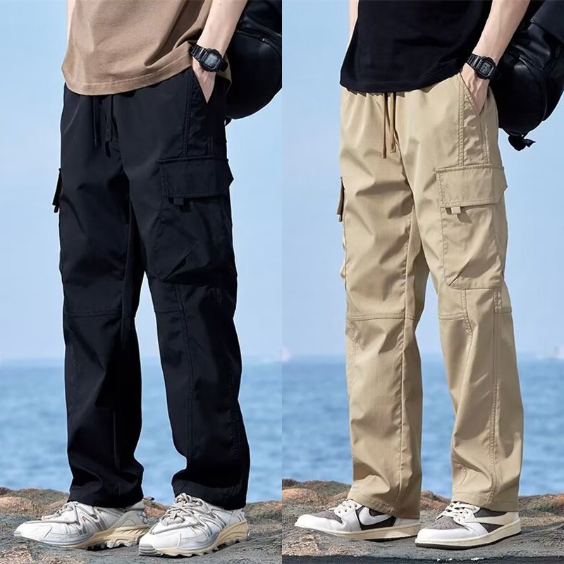 พร้อมส่ง กางเกงคาร์โก้ผู้ชาย กางเกงขายาวคาร์โก้สไตล์อเมริกันลำลองที่มีกระเป๋ เอว