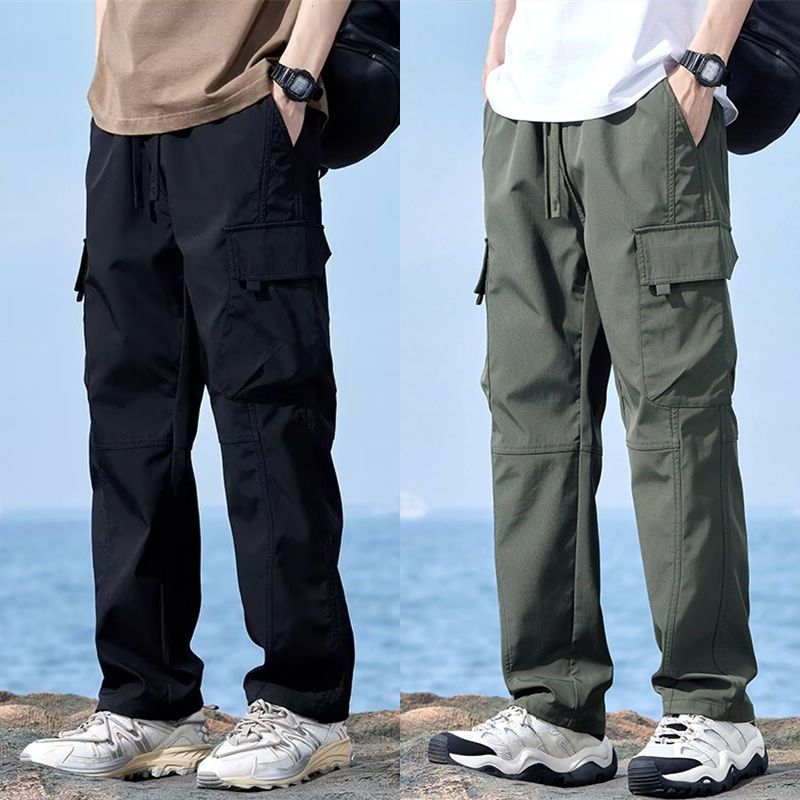 จัดส่งทันทีกางเกงขายาวผู้ชายรุ่นหลวมลําลองสไตล์อเมริกันผ้าระบายอากาศนุ่มสบายพร้อมกระเป๋า6คาโก้ผู้ชาย