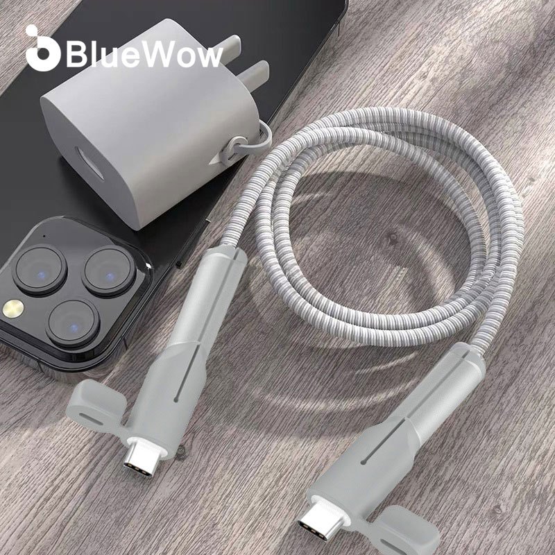 Bluewow ตัวป้องกันสายเคเบิลสําหรับโทรศัพท์ตัวป้องกันหัวชาร์จ USB/Lightning/Type C/ iPhone 15 16 Series สายเคเบิลข้อมูลปลอกป้องกันสายป้องกัน