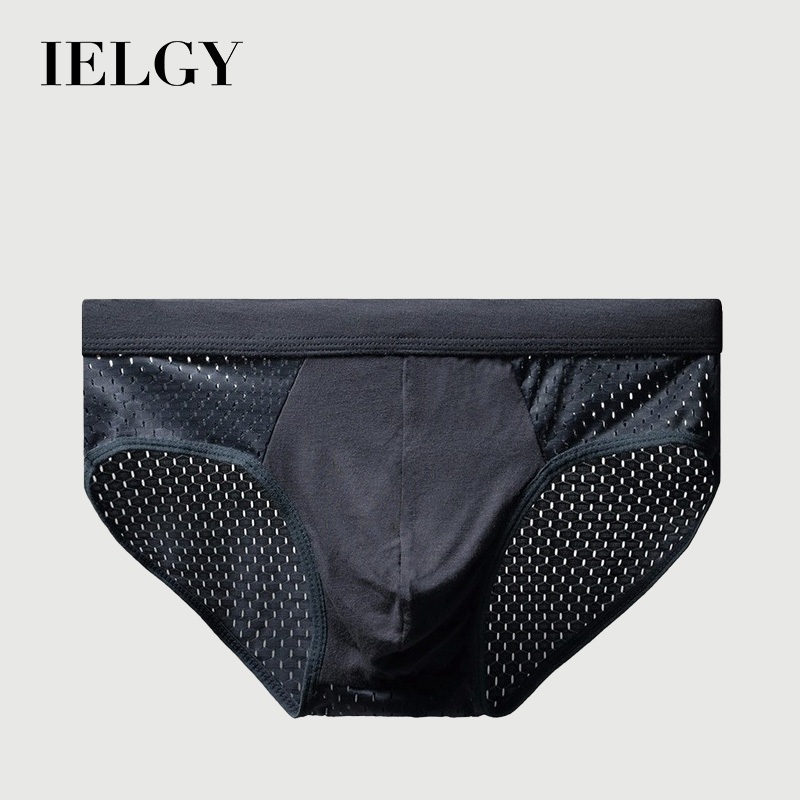 กางเกงชั้นในระบายอากาศบางเฉียบผู้ชายผ้าไหมน้ําแข็งชุดชั้นในตาข่ายกางเกงขาสั้นเซ็กซี่ IELGY