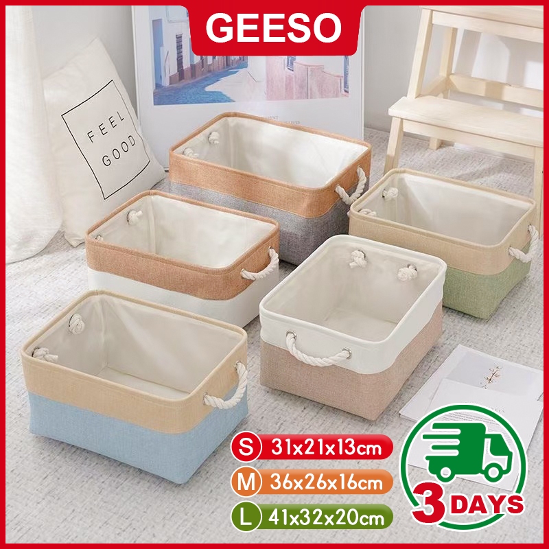 GEESO Clothes Storage Bag ตะกร้าเก็บของ อเนกประสงค์ ตะกร้าเก็บของแบบพกพา ผ้าฝ้ายและผ้าลินินแบบพับได้