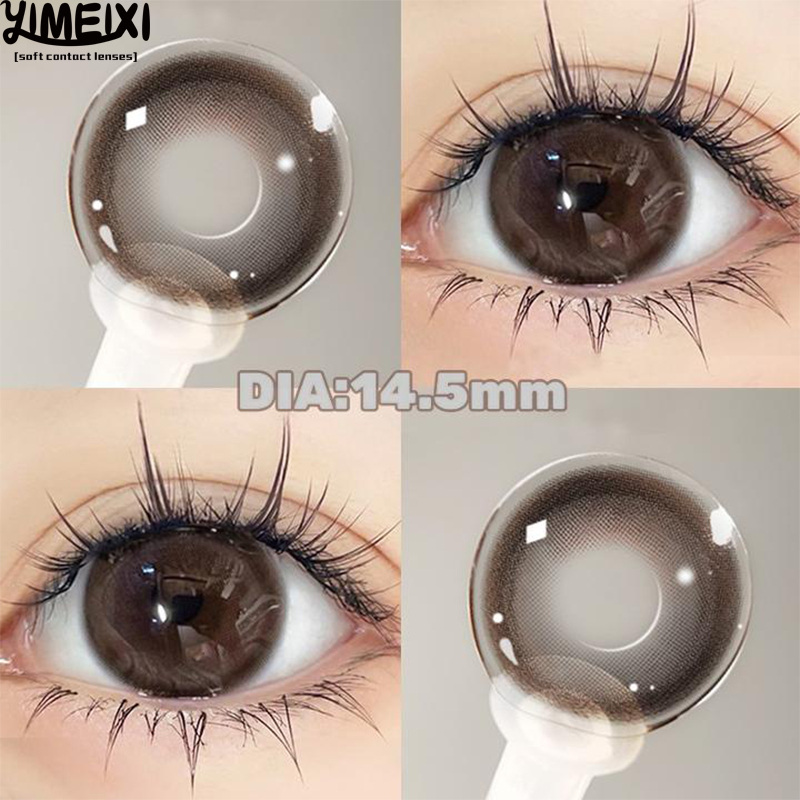 Yimeixi คอนแทคเลนส์ สีน้ําตาลครีม 14.5 มม. 0~-8.00 เกรด 1 ปี 2 ชิ้น
