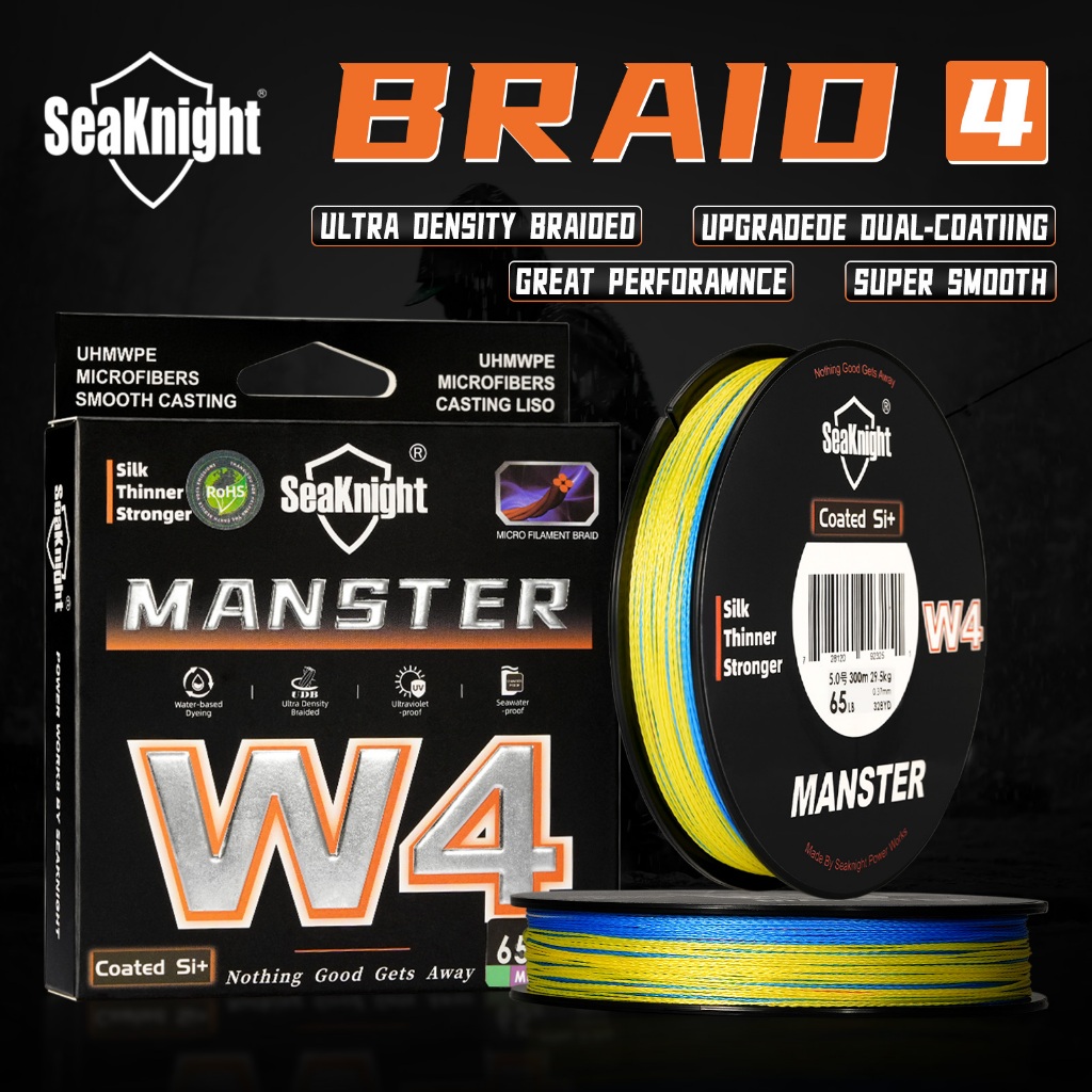 Seaknight W4 4 Strands สายถัก 300 M/500 M Super Smooth PE Multifilament Line เคลือบคู่ UV-proof น้ําเค็มสายตกปลาสําหรับตกปลาทะเลน้ําเค็ม 15-80LB
